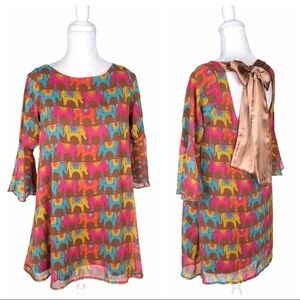 Judith March elephant print swing shift mini dress bow open back medium